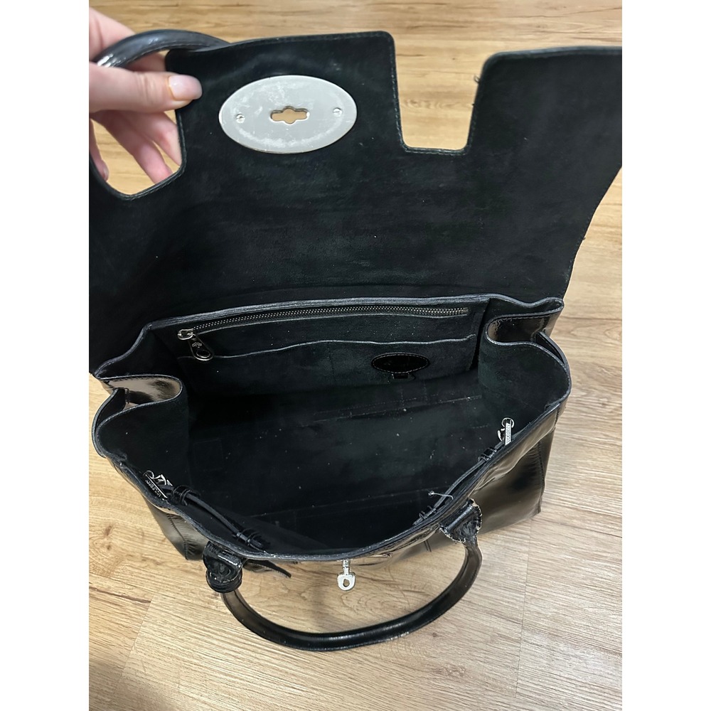 Mulberry Large Black Patent Leather Satchel Tote - Picture 3 of 11
